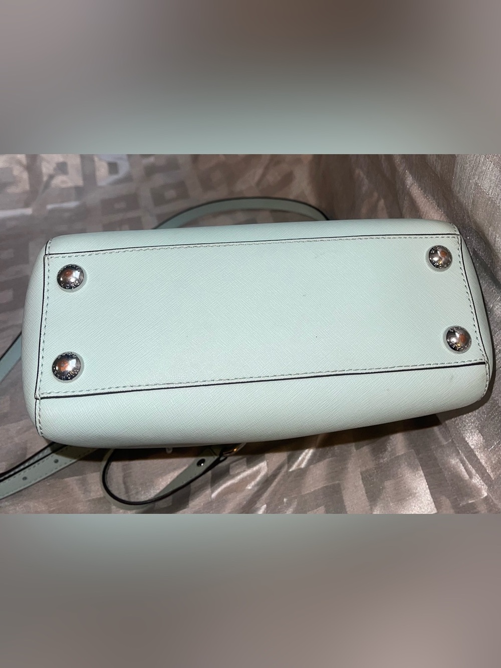 Michael Kors Cynthia Saffiano Leather Satchel with Chain Handles - Celadon - Picture 7 of 15